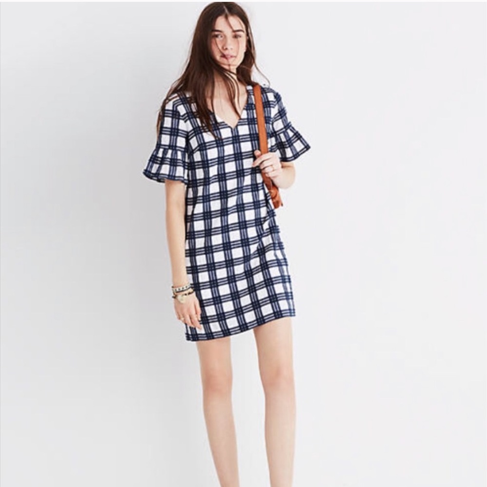 Madewell Plaid Navy and White Easter Spring Dress
